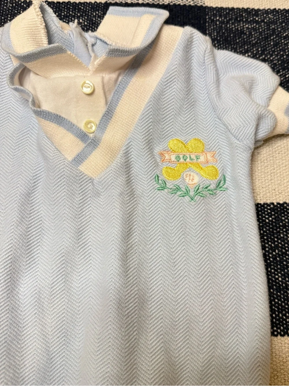Vintage Polo Bubble Romper Baby Boys 3-6 Months Light Blue Golf MADE IN USA